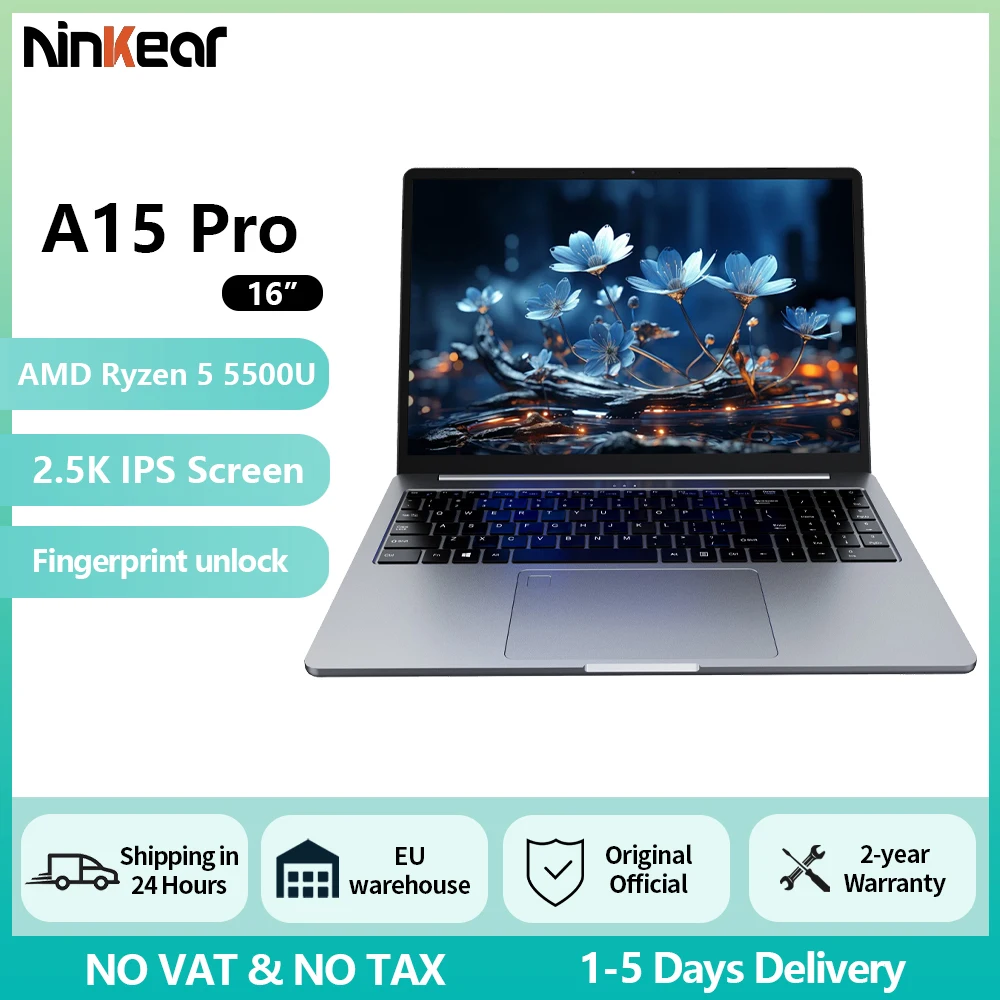 Ninkear A15 Pro portátil 16 "IPS 2,5 K FHD AMD Ryzen5 5500U Notebook 16G DDR4 3200Mhz + 512GB SSD 54Wh batería Windows11 PRO ordenador