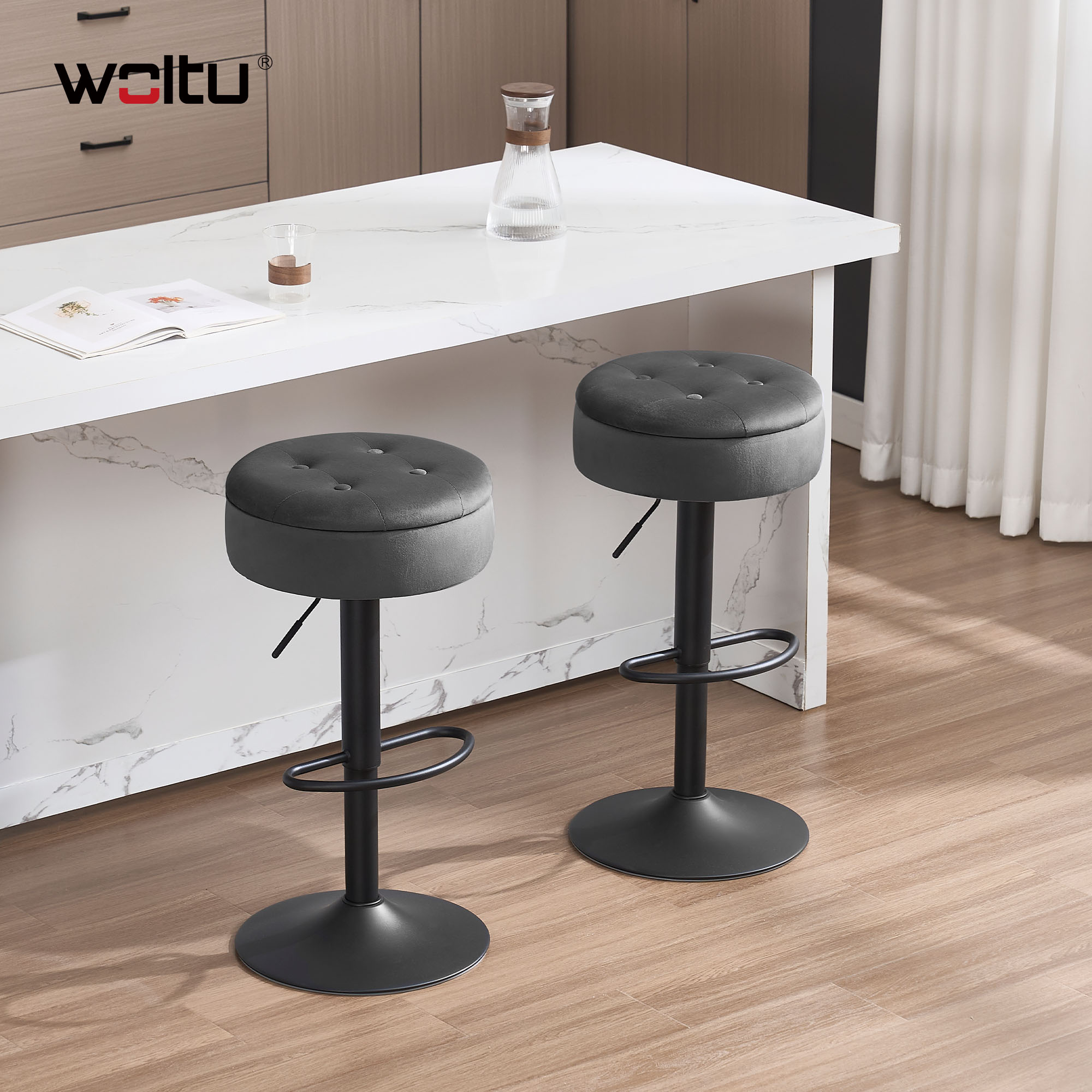 2 Teile/satz Barhocker Höhenverstellbarer drehbarer Thekenhocker mit Stauraum 360 °   Drehbarer Küchenhocker für das Esszimmer zu Hause
