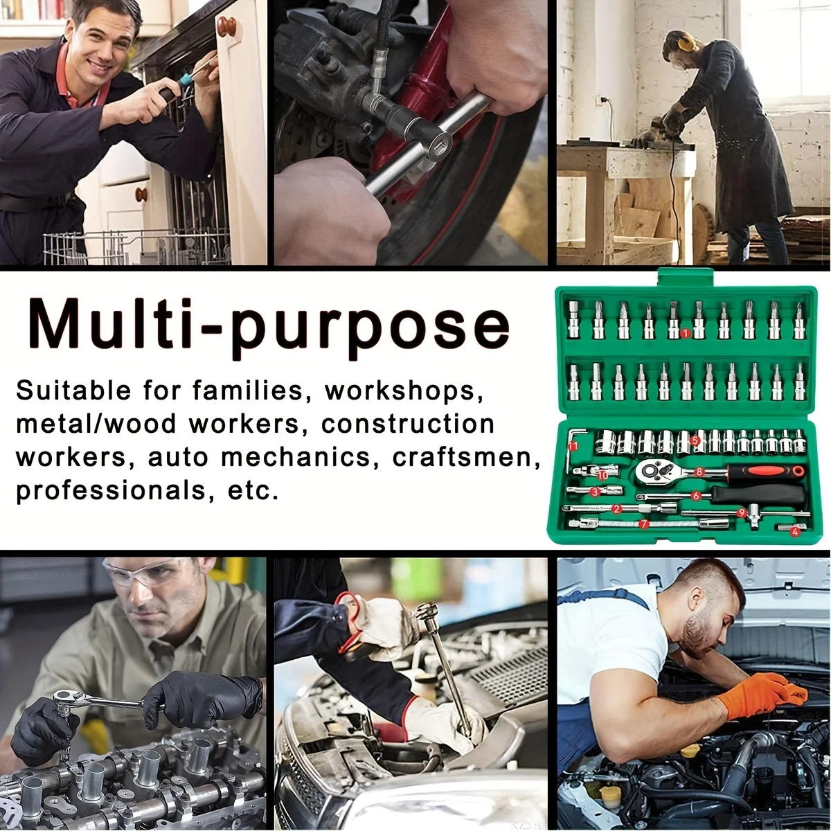 46pc conjunto de soquete de unidade 1/4 polegada chave catraca conjunto com soquetes métricos hex bit soquete conjunto kits ferramentas mecânicas para reparo automóvel hous