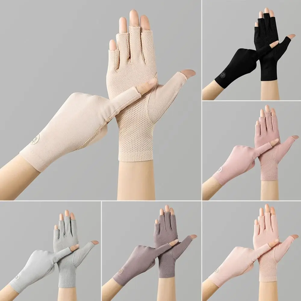 Anti-UV fino protetor solar luvas, elásticos luvas de algodão, cor sólida, proteção solar, moda ao ar livre