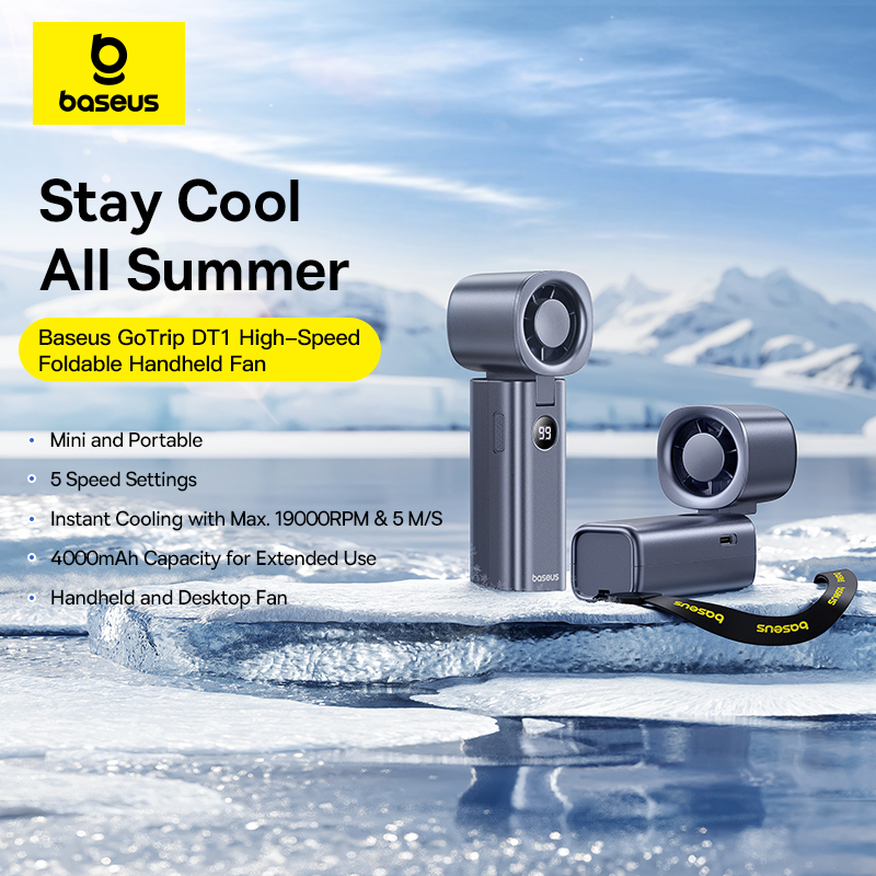Высокоскоростной складной ручной вентилятор Baseus, 5-скоростной мини-вентилятор, 4000 мАч, перезаряжаемый вентилятор со светодиодным дисплеем для наружного и настольного вентилятора
