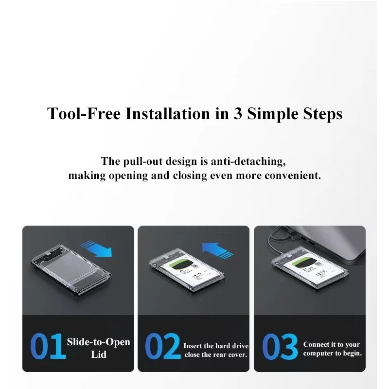 2.5-Inch SATA HDD/SSD Enclosure with Transparent Design, Universal USB 2.0 External Conversion Kit