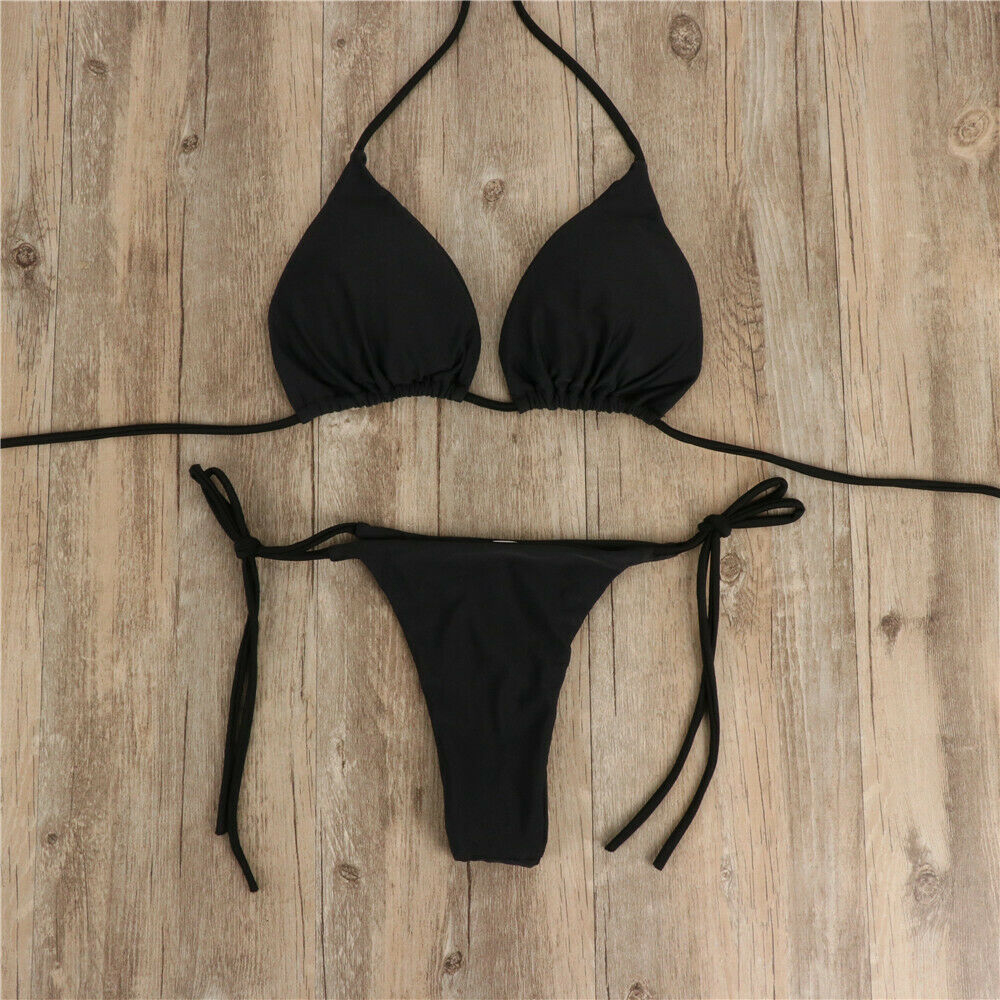 Sexy string Bikini ensemble côté licou cravate maillot de bain dames sangle fendue réglable pansement Style maillot de bain brésilien maillots de bain pour femmes