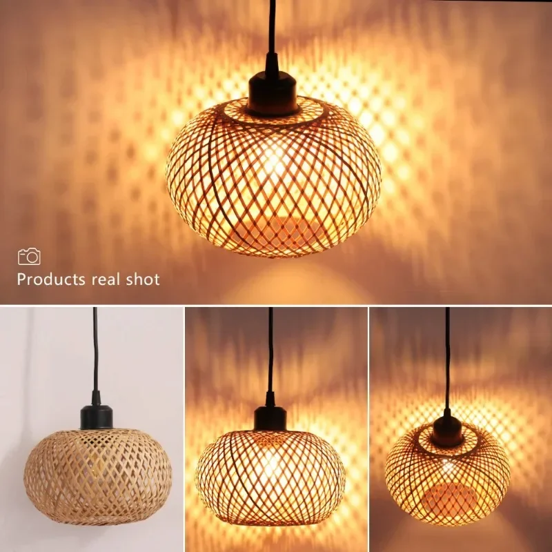 Lampada a sospensione in bambù Lustre Lampadario Lampada a sospensione Lampada a sospensione in rattan fatta a mano Ristorante Sala da pranzo Illuminazione per interni