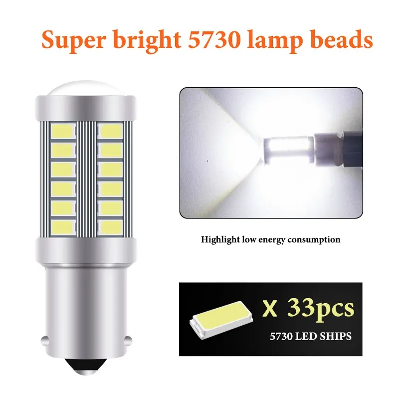 2ชิ้น P21 PY21W 5W 1156 Ba15s 1157 Bay15d 33 LED แบบ SMD ไฟเบรกรถยนต์ไฟถอยหลังไฟจอดรถ