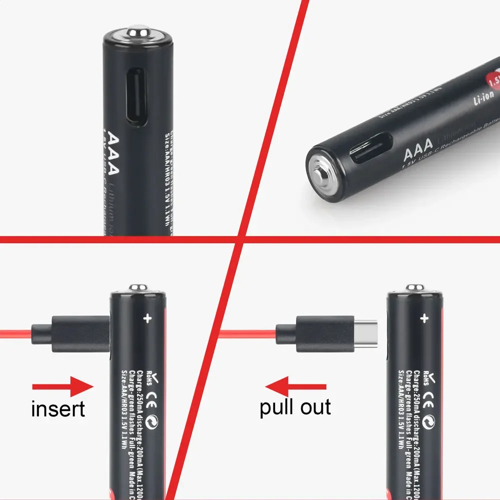 Soshine Aaa 1.5V 1100mWh Lithium Batteries USB Li-ion AAA Rechargeable Battery with 4-in-1 USB Cable for Flashlight Camera Toys