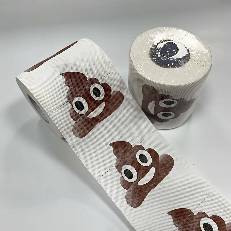 1pc Fun Patterned Toilet Paper Roll, 3-layer Continuous Roll, Carved, Printed, Folded, with Quirky Feces Design, No Bleach