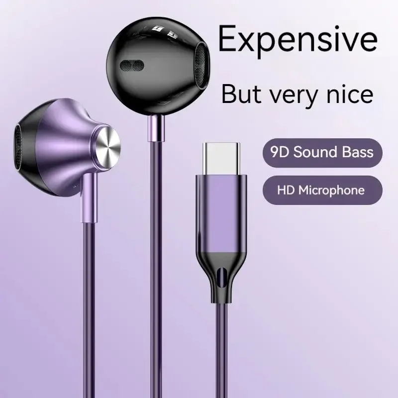 Auriculares de graves pesados HIFI 9D, auriculares con cable auxiliar de 3,5 MM, auriculares estéreo envolventes tipo C con micrófono para Samsung, Xiaomi y Huawei