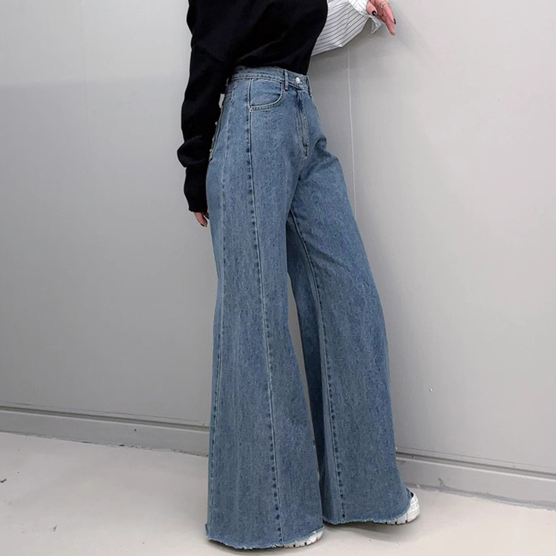 レトロハイウエストワイドレッグジーンズ女性のルーズフィットロングパンツ秋冬シックなタッセルデザインカジュアル快適なデニムパンツ