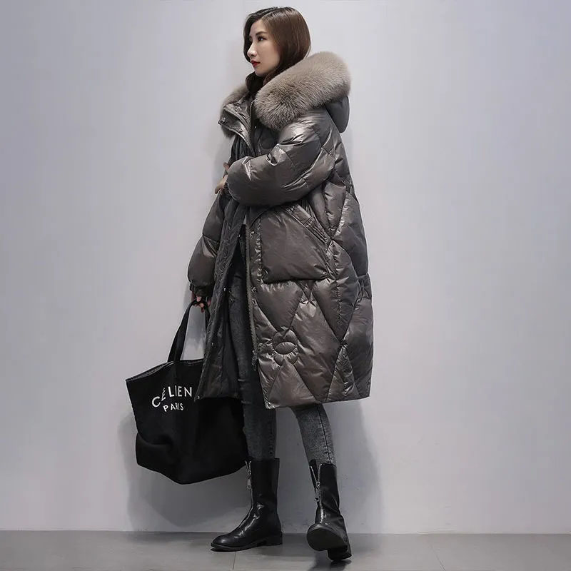 Novo oversized das mulheres para baixo jaqueta de algodão inverno quente jaquetas casaco longo com capuz gola de pele parka casaco feminino jaquetas frias preto