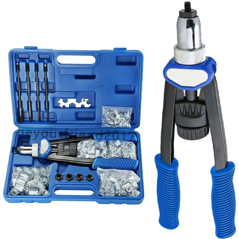 Juego de alicates para tuercas de remache, mini máquina remachadora con pistola para tuercas con mandriles M5 M6 M8 M10 M12 y remaches de 150 piezas