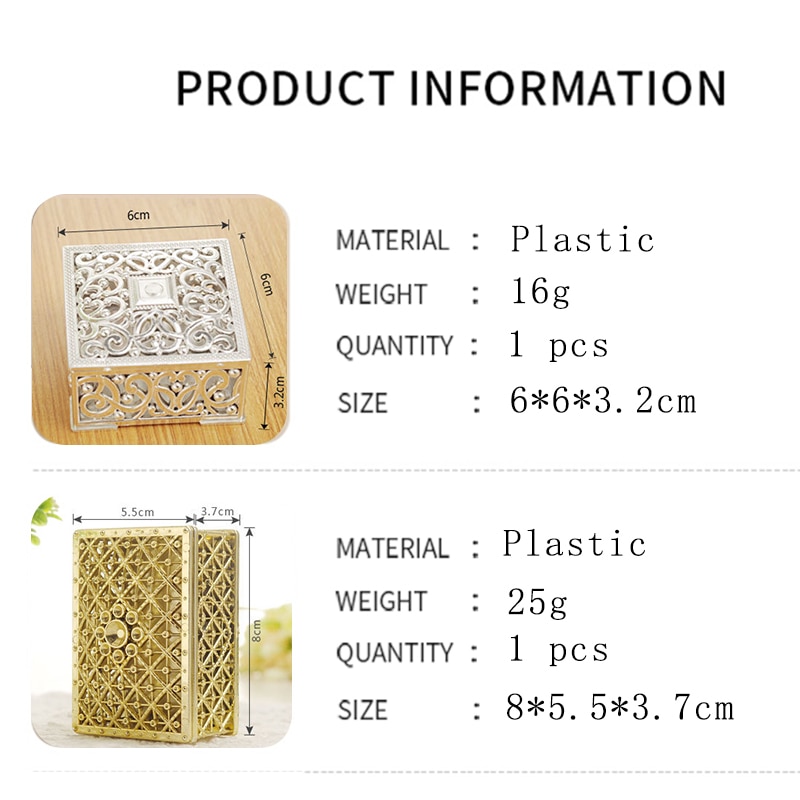 Mini tesouro caixa de jóias, cor prata, padrão de flor oca, para colar, brincos e anel, 2 pcs