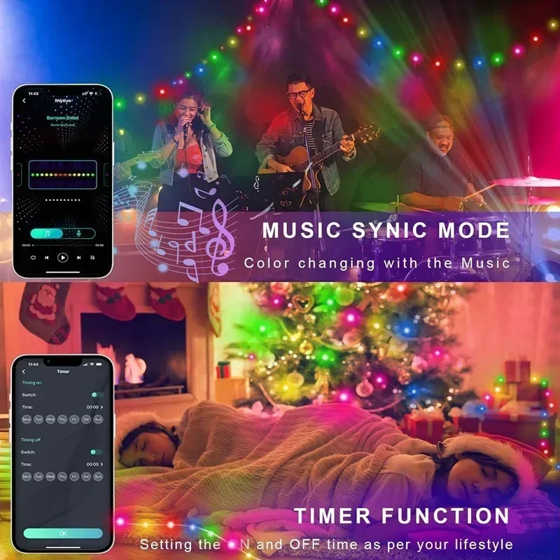 RGBIC LED String Lights Smart Bluetooth App Control DIY String Wedding Christmas Fairy Light Festoon Home Party Decor Garland