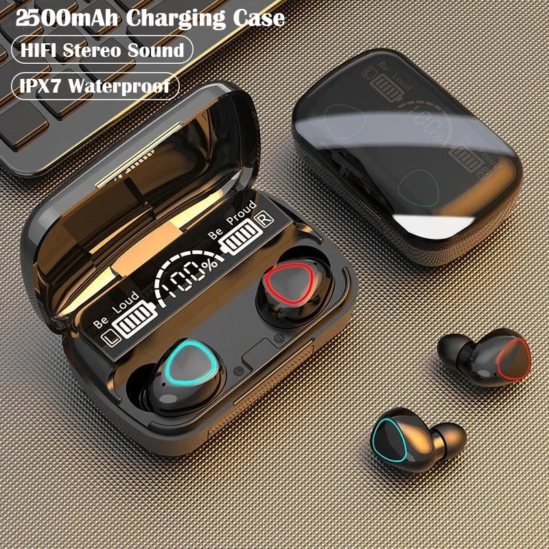 Auriculares inalámbricos M10 TWS: conexión Bluetooth, caja de carga, estéreo 9D, auriculares deportivos impermeables + micrófono