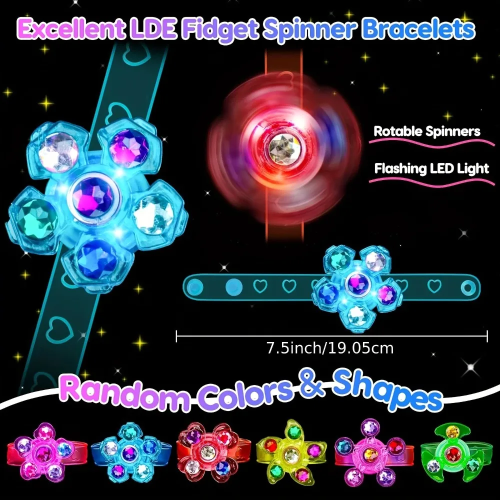 12 Pcs LED 빛나는 Fidget 회 전자 팔찌, 어린이 파티 호의 선물 가방 필러 빛나는 파티 용품 반환 선물 카니발 선물