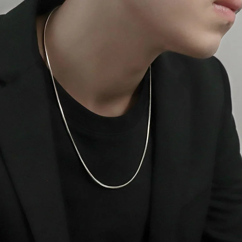 パンクヒップホップ 2 ミリメートルスネークリンクチェーン 925 スターリングシルバーネックレス男性女性シルバー男性ジュエリーギフト Cadenas パラ Hombre