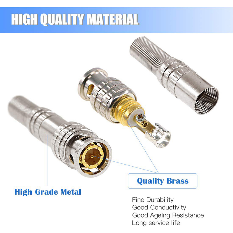 5 pcs/10 pcs BNC JR-B25 ชาย Solderless BNC Connector สําหรับระบบกล้องวงจรปิดรักษาความปลอดภัยกล้องวงจรปิดแบบมีสายชุดระบบรักษาความปลอดภัย