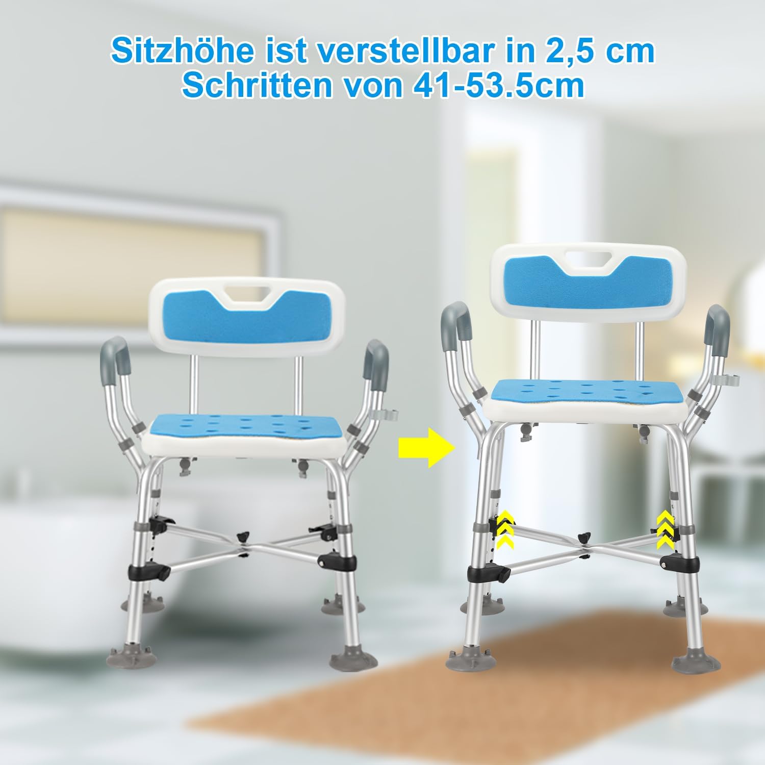 Shower Stool Height Adjustable Showerstuhl, Anti-Slip Shower Aid,Bath Stool with Armrest,Bath Stool Mit Cross Support,Badsitz for Se