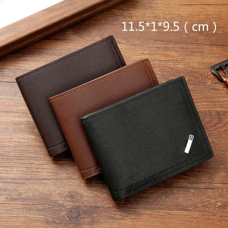 Cartera corta de cuero esmerilado para hombre, tarjetero con bolsillo para monedas con múltiples ranuras, cartera pequeña para hombre