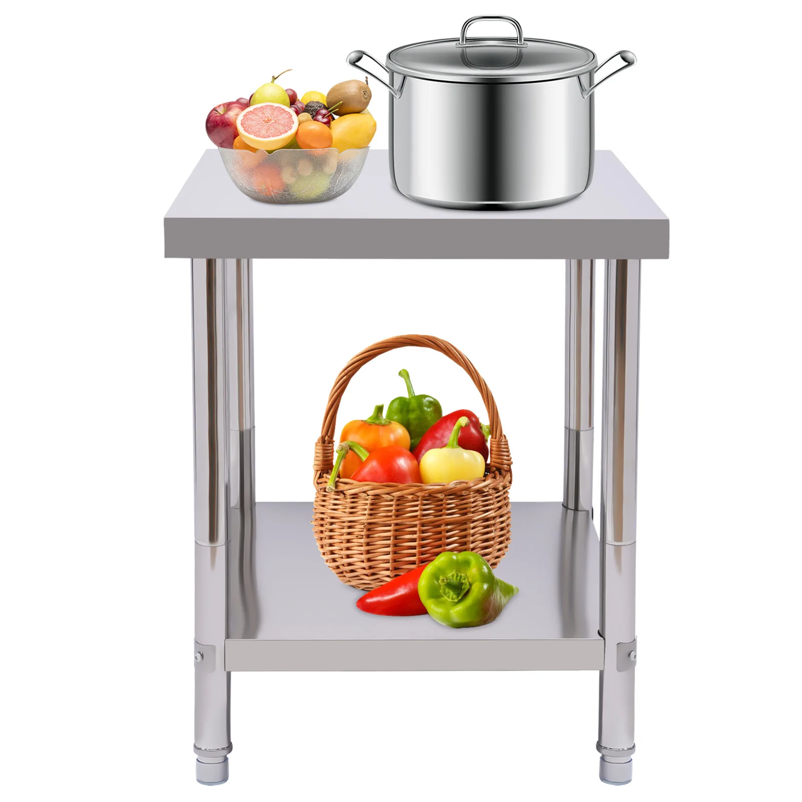 Stainless Steel Work Table 400kg/881lbs Load-bearing Food Prep Worktable with Undershelf, Durable Large Storage Shelf