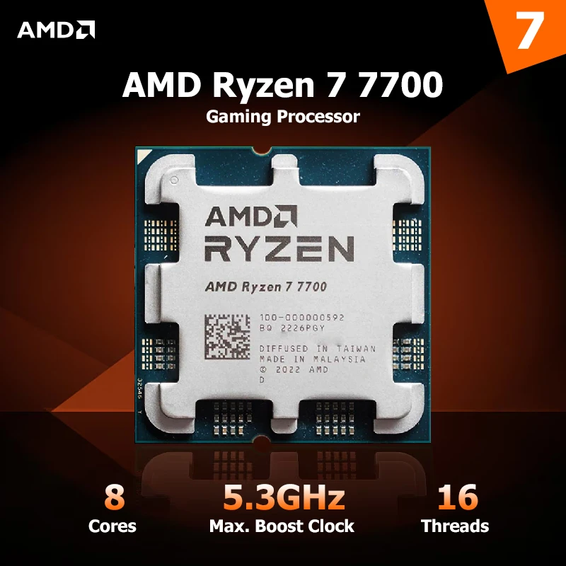 Processador de jogos AMD Ryzen 7 7700 65W 3,8 GHz 8 núcleos 16 threads Zen 4 CPU a granel