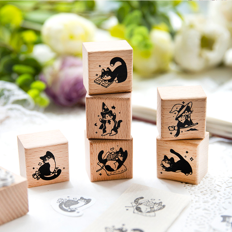Yoofun Niedliche kleine schwarze Katze, Dekoration, Holzstempel für Scrapbooking, Tagebuch, Schreibwaren, Diy-Handwerk, Retro-Standard-Siegel