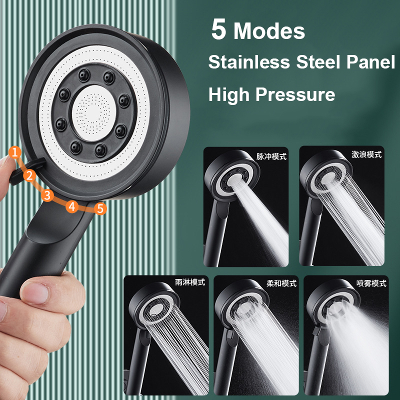 Black Silver Shower Head High Pressure 5 Modes Water Saving Nozzle Powerful Pressurized Spa Handheld Showers Bathroom accessorie