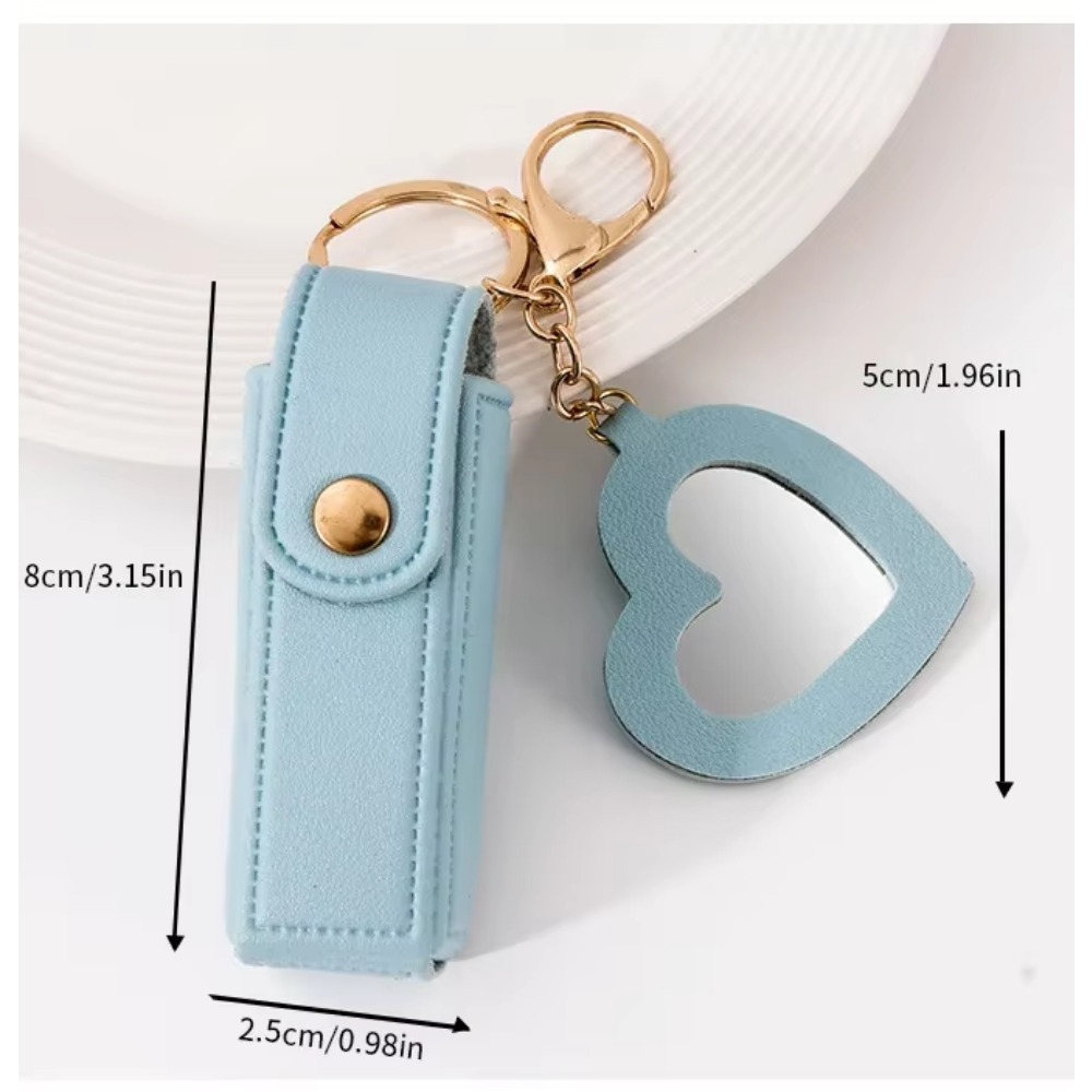 Nuevo bolso de lápiz labial portátil, llavero con espejo de corazón, Mini llavero de cuero con logotipo personalizado y nombre, llavero pequeño y versátil, regalo