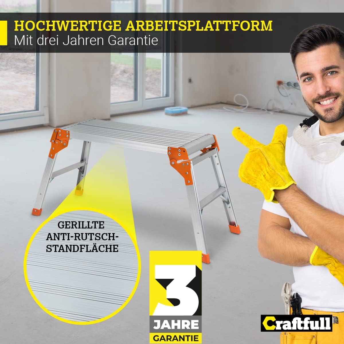 Escada de alumínio dobrável com plataforma, plataforma de trabalho, bancada passo, prata, laranja, até 150 kg