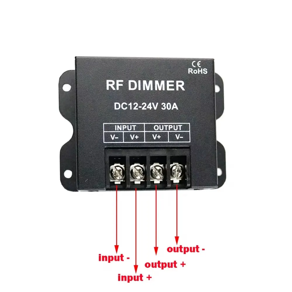 Controlador atenuador LED 30A de bajo voltaje 12-24V con Control remoto inalámbrico RF de 3 teclas para tira de cadena de iluminación LED de un solo Color
