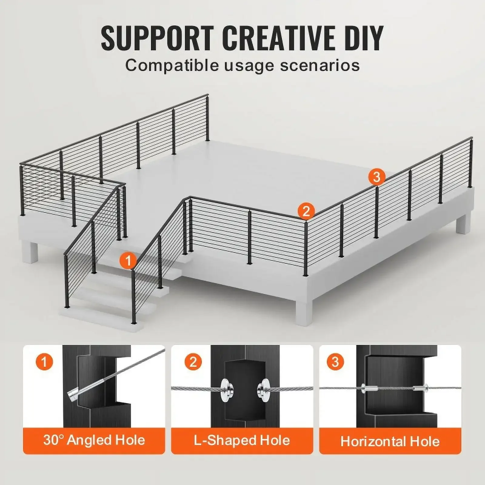 Cable Railing Post Level Deck Stair Post 42 x 0.98 x 1.97