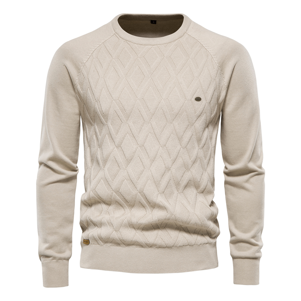 Aiopeson argyle básico masculino suéteres cor sólida o pescoço manga longa de malha pulôver masculino inverno moda novos suéteres quentes para homem