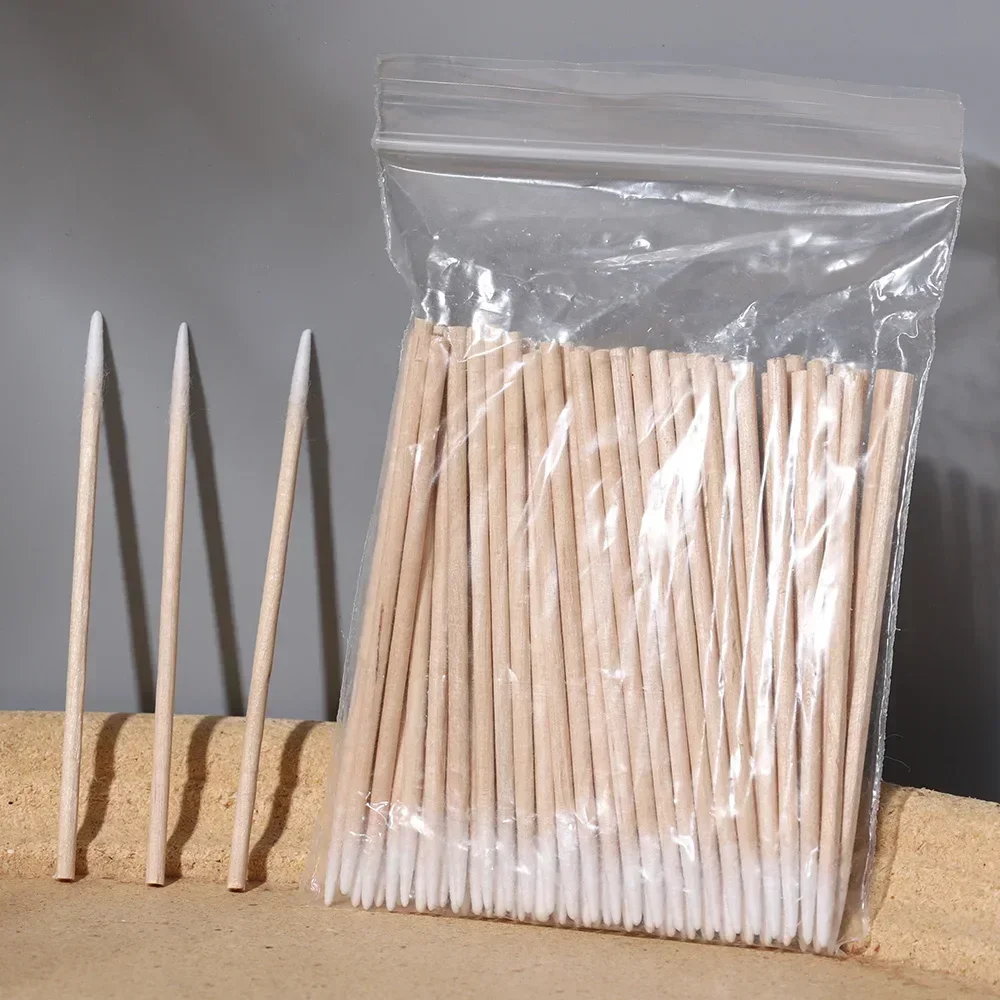 Hisopos de algodón desechables con mango de madera, hisopos de algodón de maquillaje puntiagudos multifuncionales, herramienta de eliminación de pegamento para uñas, viaje en casa
