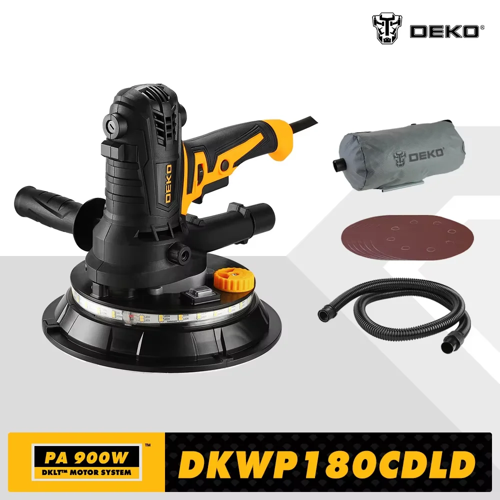 DEKO-lijadora de paneles de yeso DKWP180CDLD/DKWP180CD de 900W,   papel de lijadora orbital y bolsa de polvo