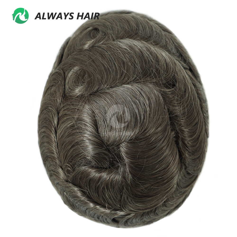 130 % Dichte Toupet Hautbasis Haarpflaster für Haarausfall Mann 0,12–0,14 mm Duable PU Indisches Haarsystem Einheit Perücke männlich