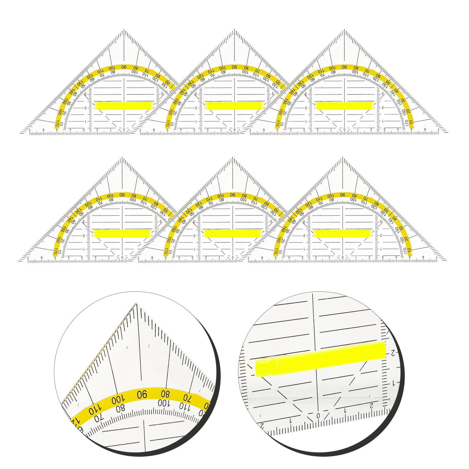 6 Pcs Triangular Ruler Set Geometric Measurement Triangle Rules for Drawing Clear Scale & Precise Sizing Stationery Students