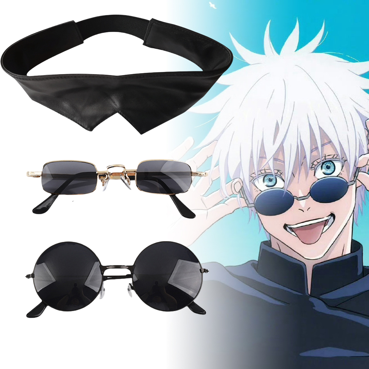 Satoru Gojo Cosplay Patch Glasses Anime Jujutsu Kaisen Cosplay Accessories Gojo Half Face Mask Masquerade Halloween Party Custom