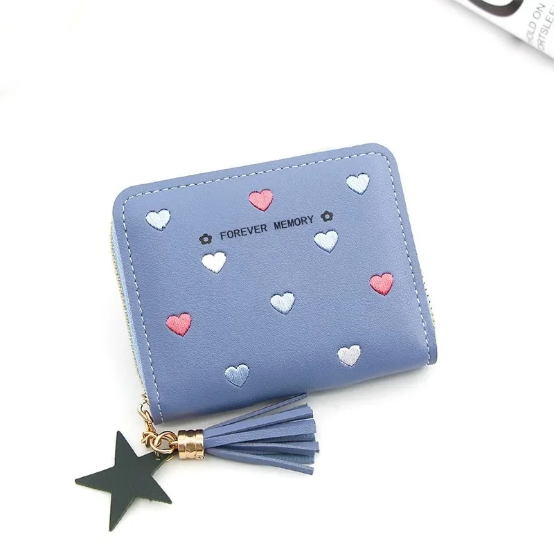 女性用ジッパー付きショート刺繍クラッチ,カードホルダー,財布,韓国版,女の子用,新品,2024