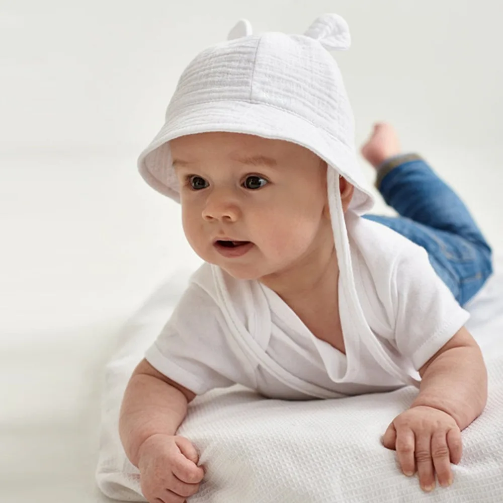 Sombrero de Sol de algodón para bebé, gorros de playa con Orejas de conejo al aire libre, estampado de Panamá, Unisex, para playa de 3 a 12 meses