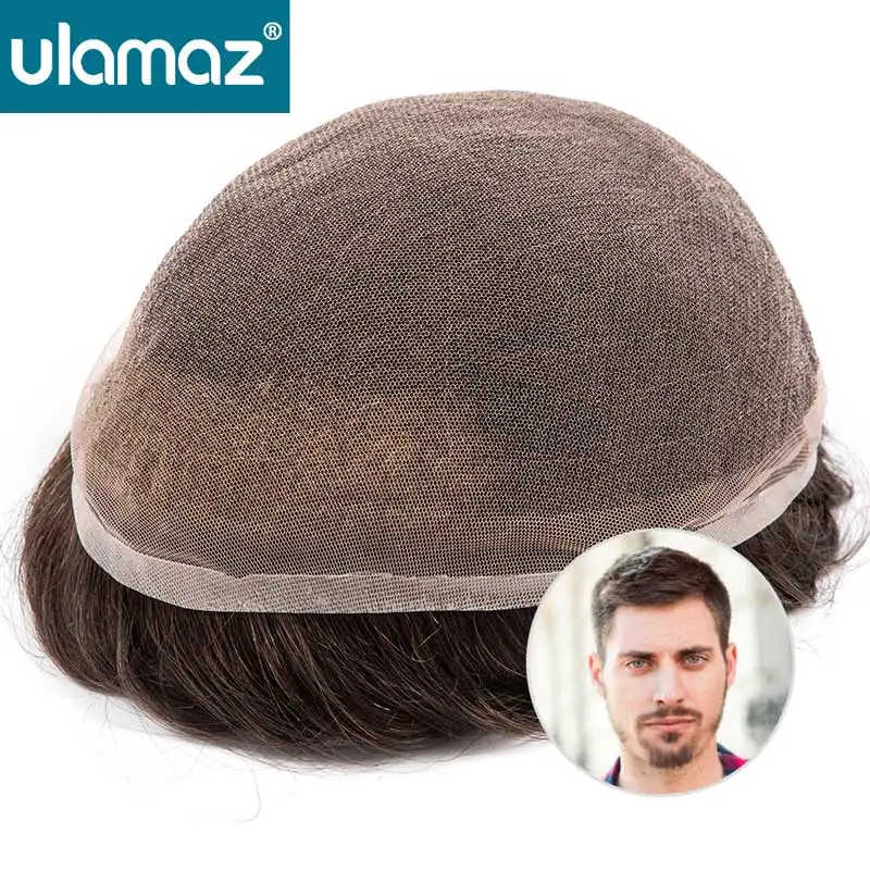 Nós de lixívia frente do laço masculino prótese de cabelo homem peruca cabelo humano peruca de renda francesa perucas para homens sistema de cabelo de renda completa peruca masculina