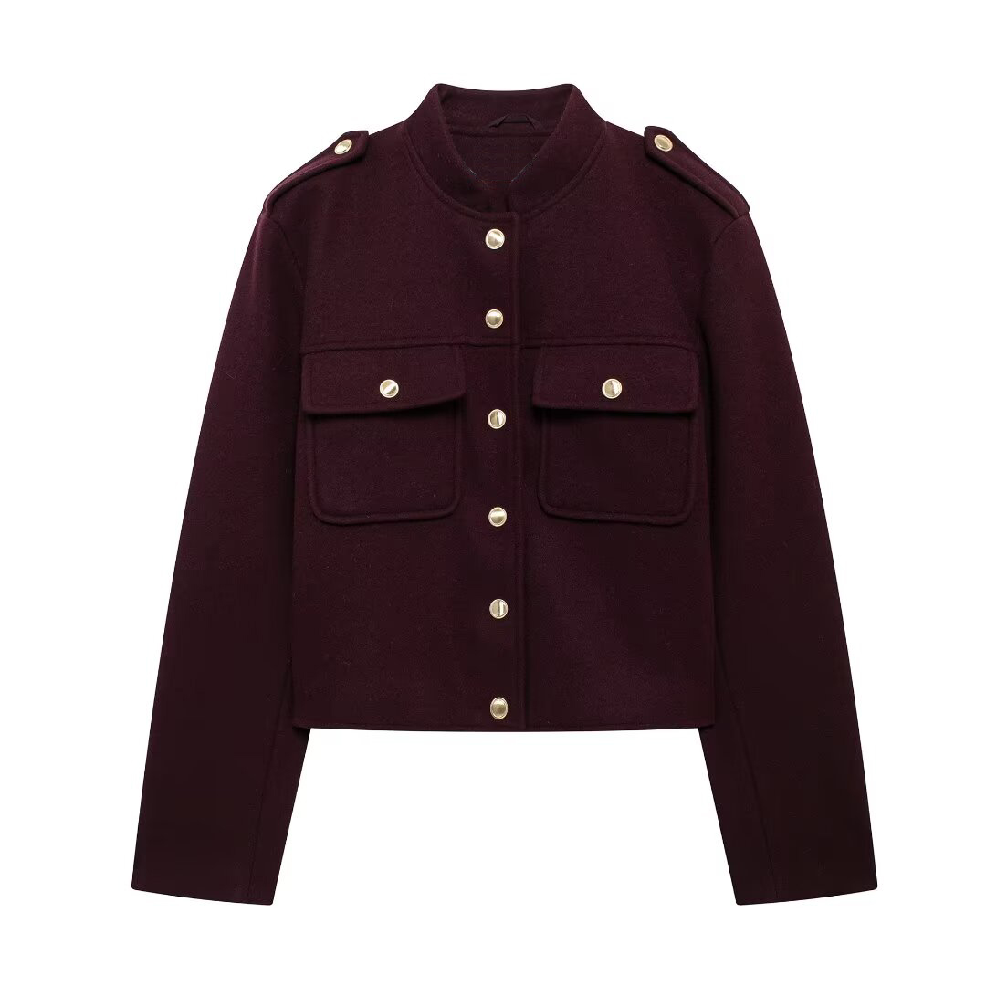 Tangadaผู้หญิง 2024 แฟชั่นไวน์แดงหนาCrop Blazer Coat VintageแขนยาวหญิงOuterwear BE0322
