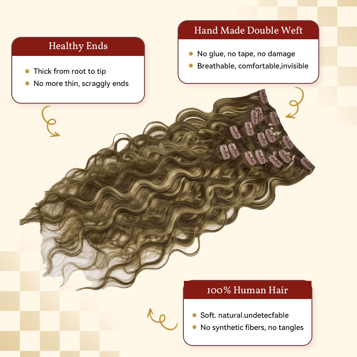 12A vague naturelle pince dans les Extensions de cheveux humains 100% Remy pince de cheveux humains en 120G 7 pièces/ensemble tête complète pour les femmes 14-24 pouces