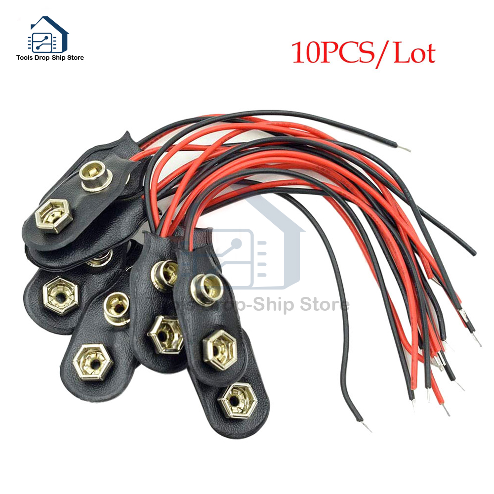 1/5/9/10 Uds. Clips de batería de 9V 10cm negro rojo 2 cables conector de conexión de Cable hebilla conector de Clip de batería de 9 voltios soporte de batería