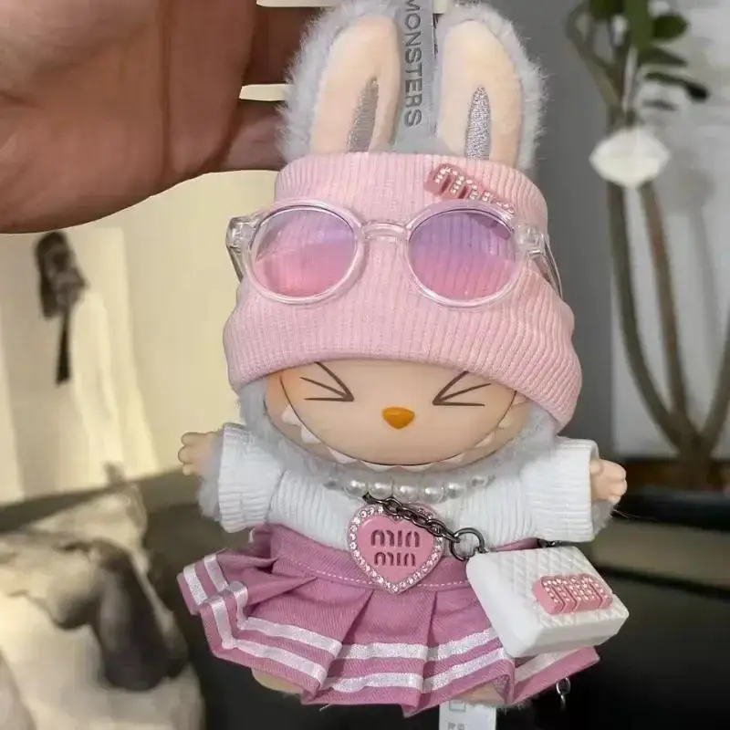 Mini ropa para muñeca, accesorios para 15-17cm, conjunto de uniforme Labubu V1 V2 V3Labubu, falda y suéter, ropa para gafas de sol