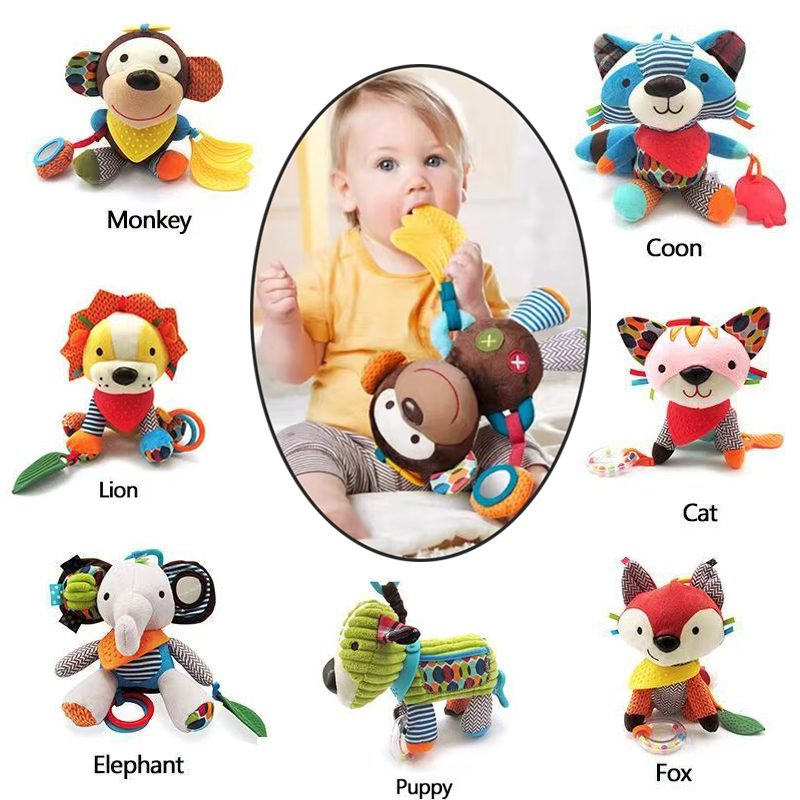 Bébé en peluche hochet jouets Lion éléphant animaux mignons apaiser poupées 0 12 mois infantile berceau poussette suspendus hochets jouets pour bébés