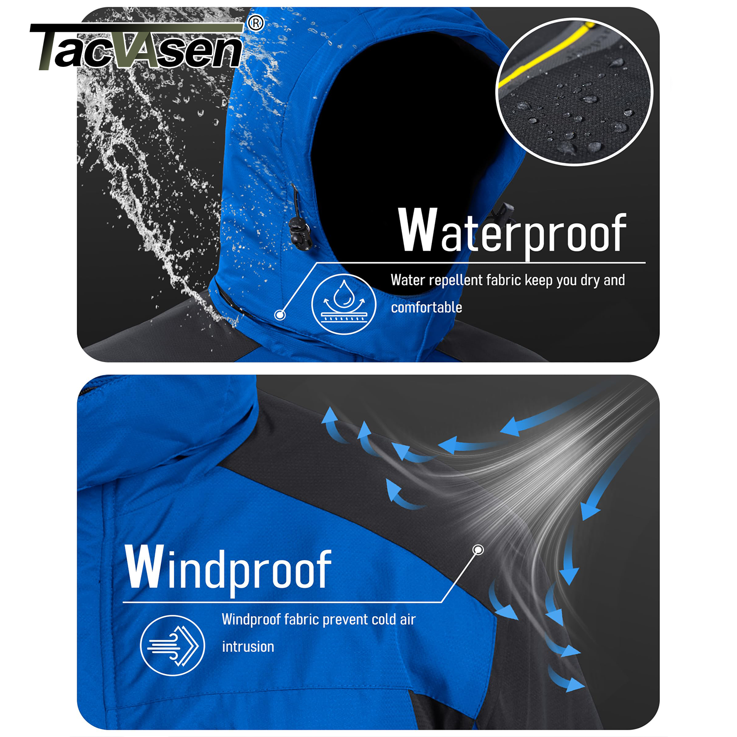 TACVASEN Winter Heavyweight Fleece Lined Parka Waterproof Men Ski Snowboard Jackets Windproof Removable Hoodie Coats Windbreaker