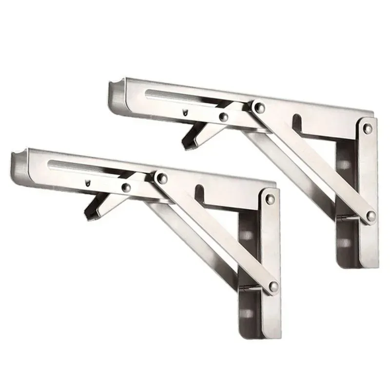 2Pcs Triangle Folding Angle Shelf Bracket Heavy Duty Stainless Steel Collapsible Shelf Bracket for Table Work Bench Wall Mounted