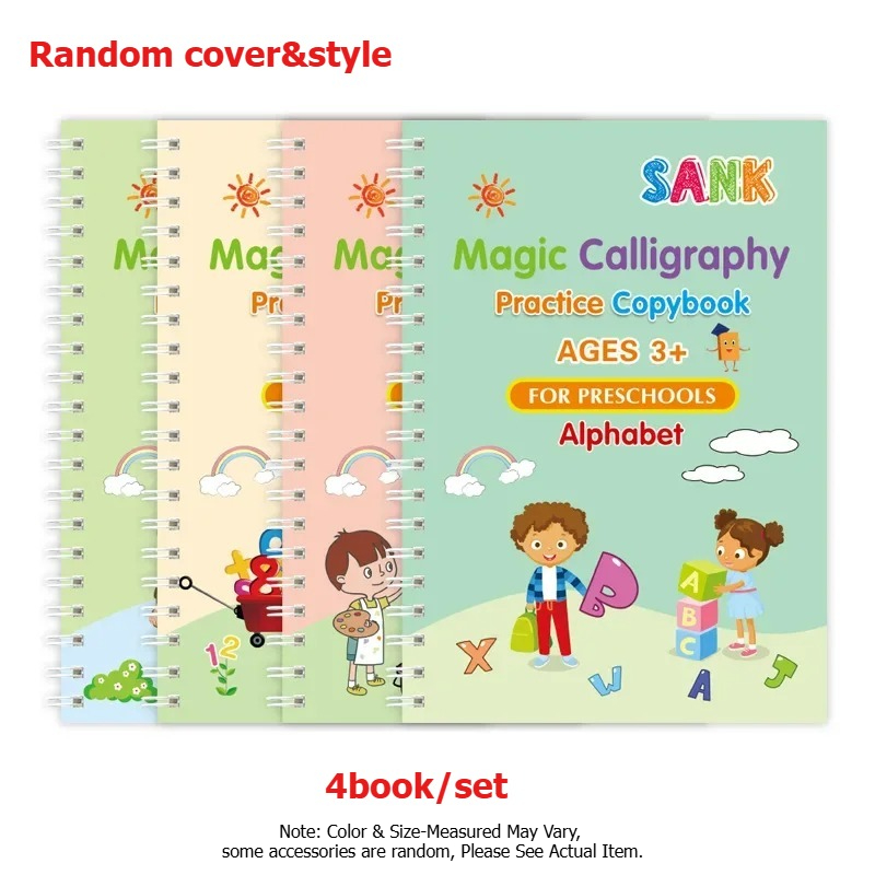 4 Books Reusable Copybook for Children Montessori Pen Control Training Writing Drawing Learning Educational Kids, Random Style