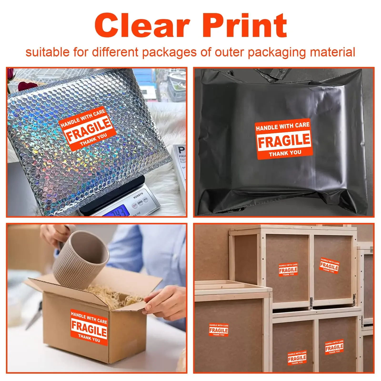 [1 Roll, 500 Labels] 2" x 3" Fragile Warning Stickers Handle with Care Warning Packing/Shipping Labels - Permanent Adhesive