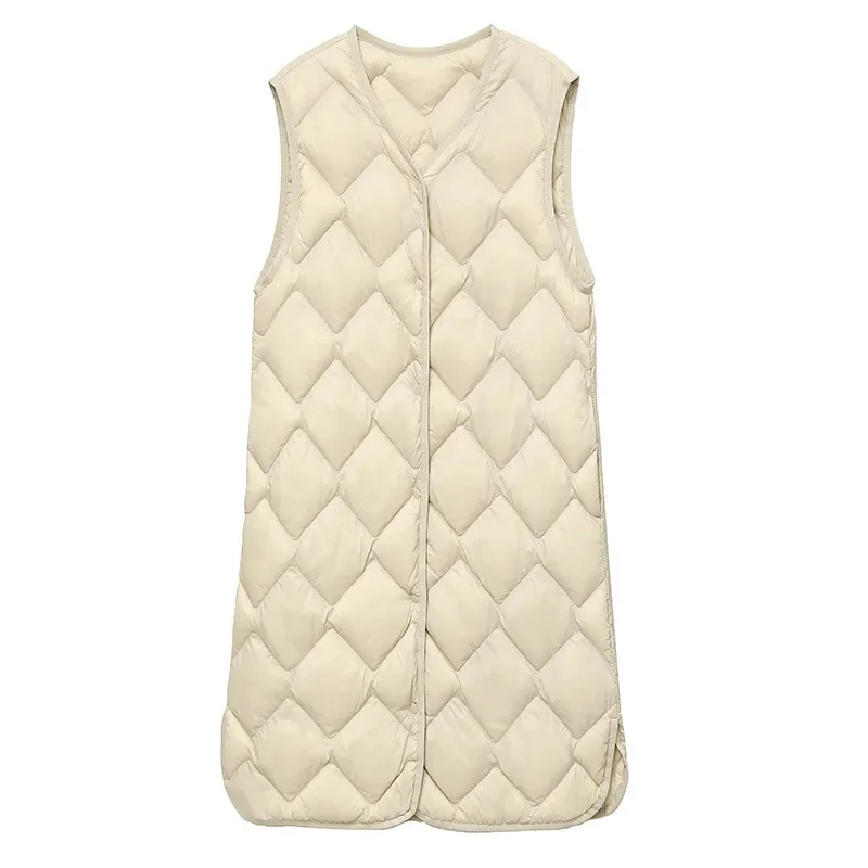 Frauen Ärmellose X-lange Ultra Licht Unten Jacken 2024 Neuheiten Herbst Winter Koreanische Mode V-ausschnitt Liner Weste Unten mäntel 3XL